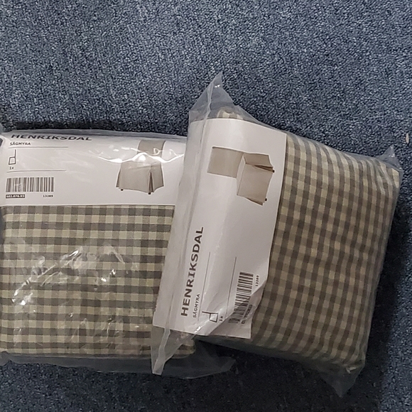 2 HENRIKSDAL Sagmyra Gray check Chair covers  Long Linen Blend - Picture 1 of 4